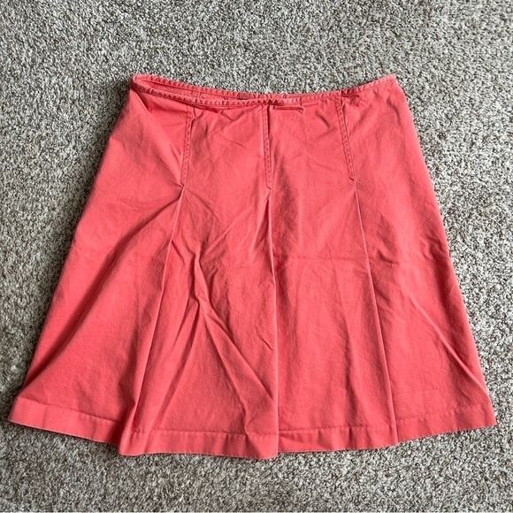 🦋 Eddie Bauer Pink Coral Front Pleated Cotton Midi Skirt Size 10 12 - Picture 2 of 7